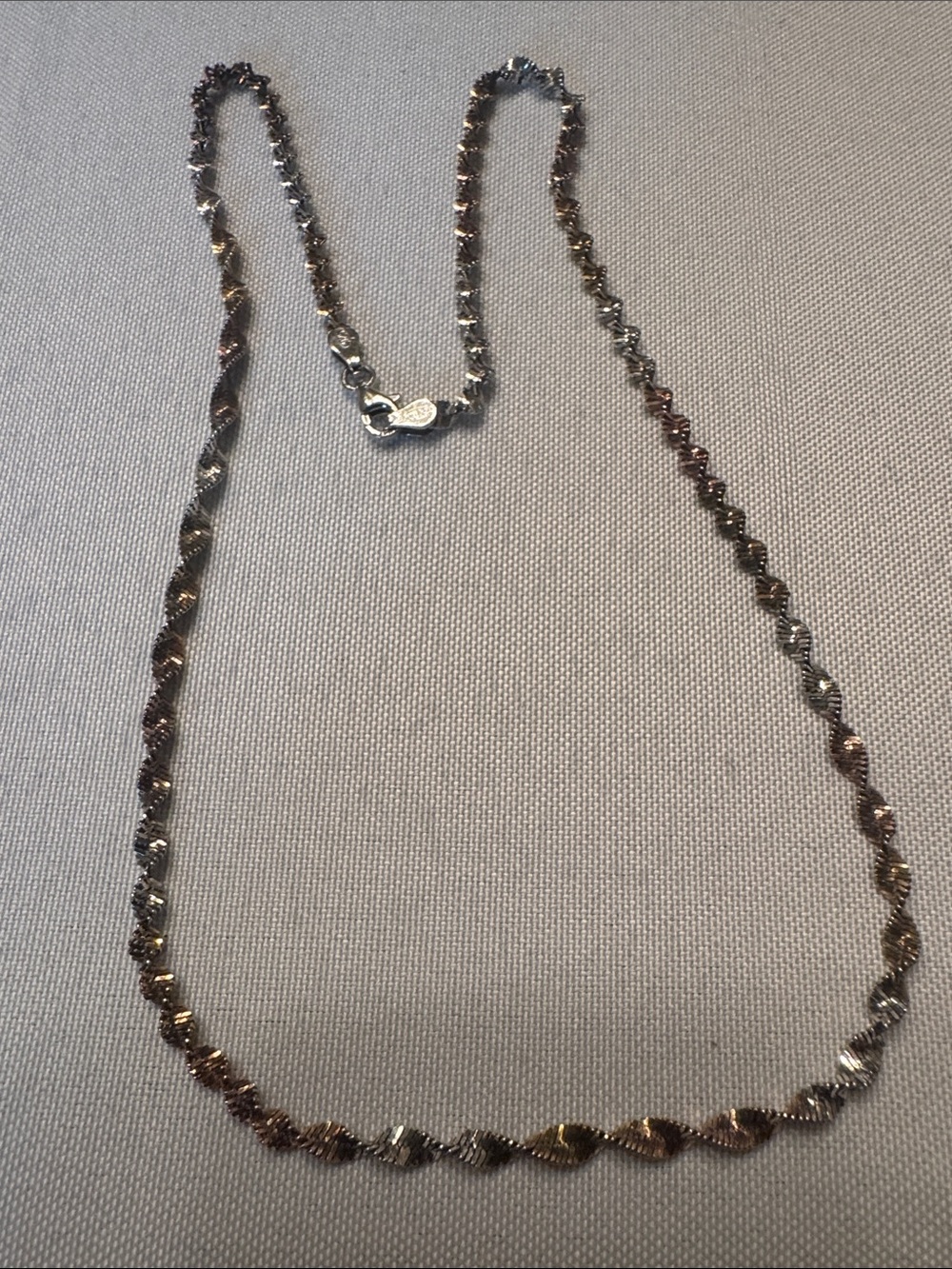 Tri-Tone Twisted Link Necklace - Women Jewelry - Silver, Gold, Rose